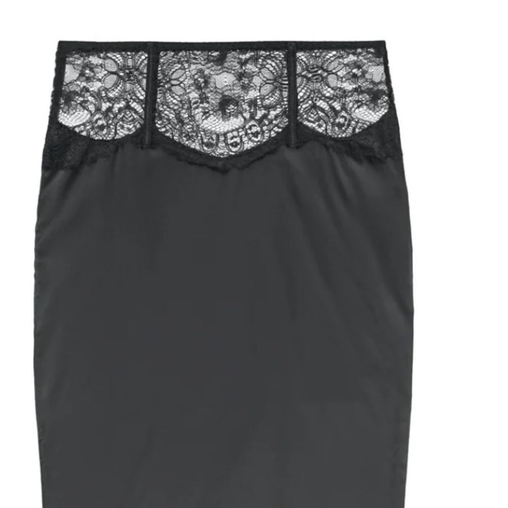 God Save Queens Cristina Black Lace Skirt midi sheer lingerie satin Revolve XS - Picture 2 of 12
